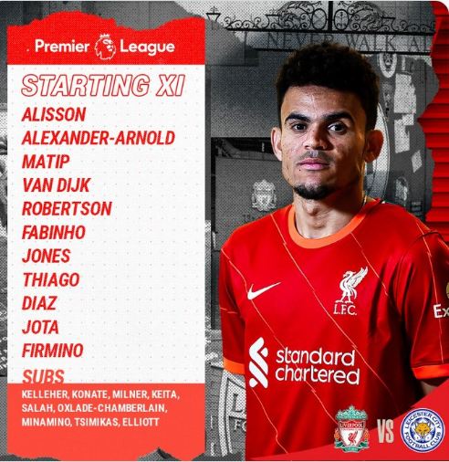 El guajiro Luis Díaz jugará su primer partido en la Premier League como titular, en el partido Liverpool vs Leicester City